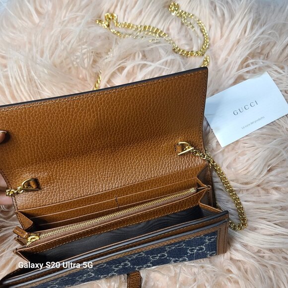 GUCCI JACKIE 1961 GG Denim Leather Chain Wallet - Picture 4 of 6
